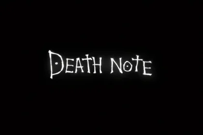 Death Note complete manga logo on black background with glowing white text