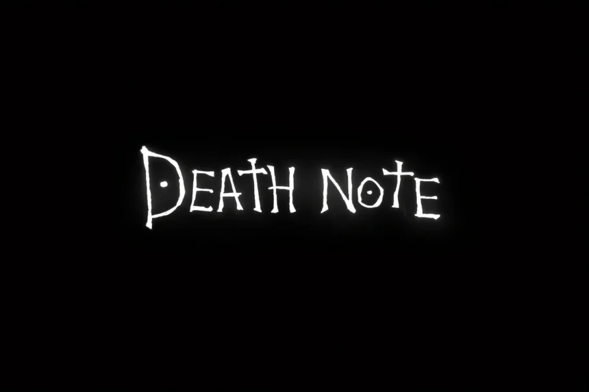 Death Note complete manga logo on black background with glowing white text