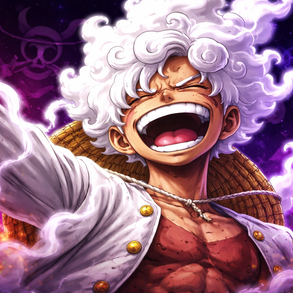 Monkey D. Luffy Gear 5 transformation in One Piece anime