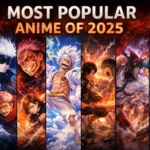 Most popular anime 2025 collage featuring Solo Leveling Jujutsu Kaisen One Piece Demon Slayer Attack on Titan Chainsaw Man Blue Lock