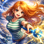 Nami using Clima Tact lightning attack in One Piece