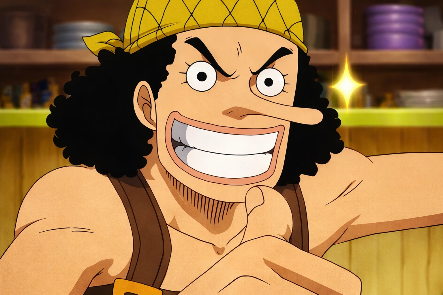Usopp smiling and giving thumbs up in One Piece