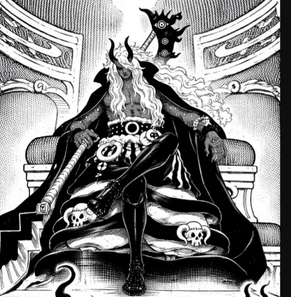 Imu unleashing Omen power and transforming weapon into Nemesis black blade in One Piece