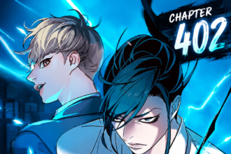 Eleceed Chapter 402 manga cover with Jiwoo and Kayden action scene