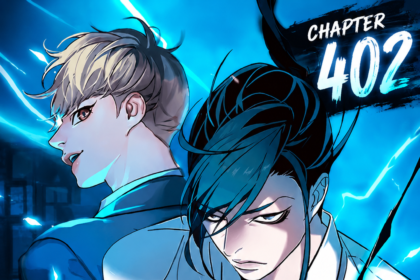 Eleceed Chapter 402 manga cover with Jiwoo and Kayden action scene