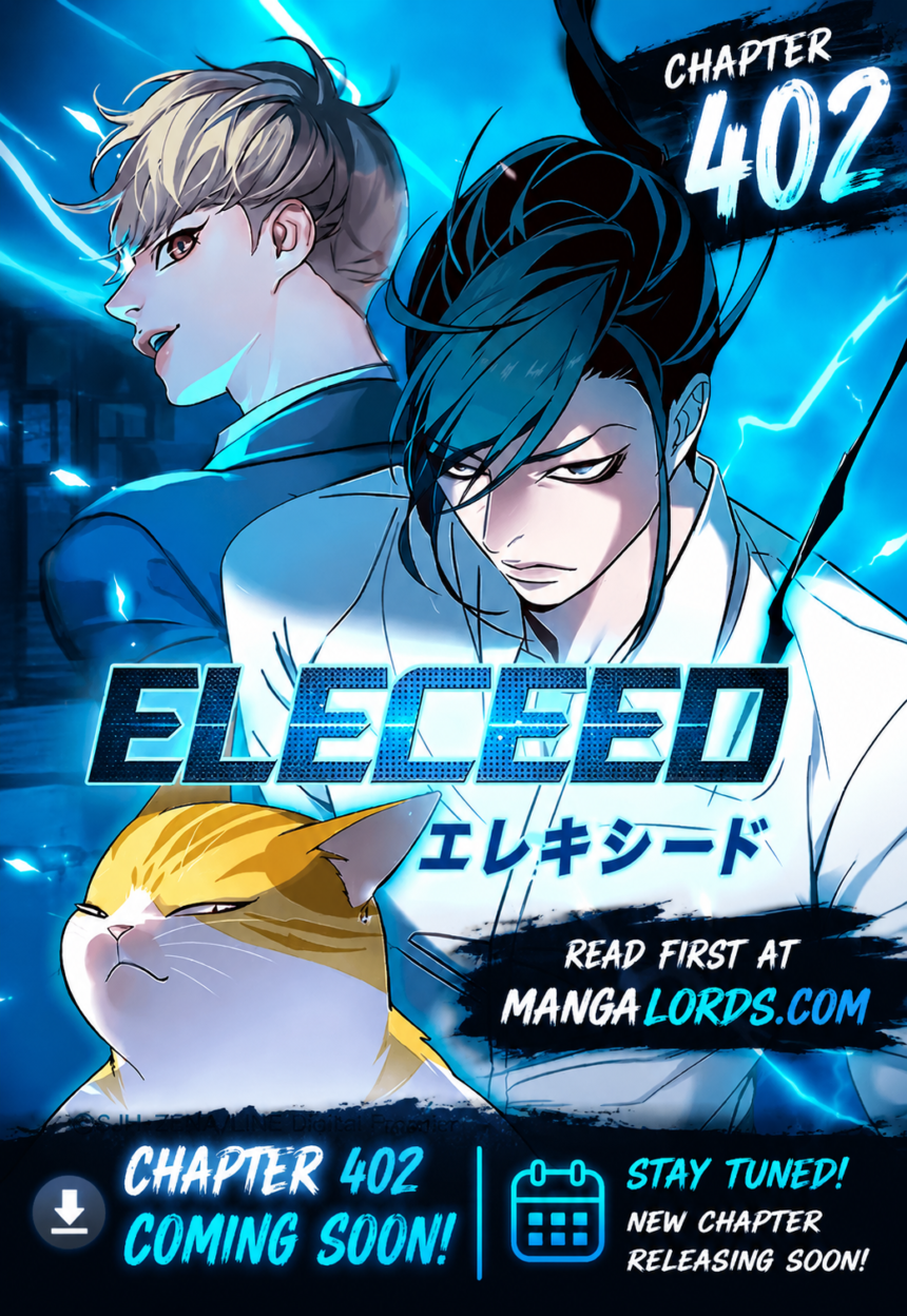 Eleceed Chapter 402 manga cover with Jiwoo and Kayden action scene